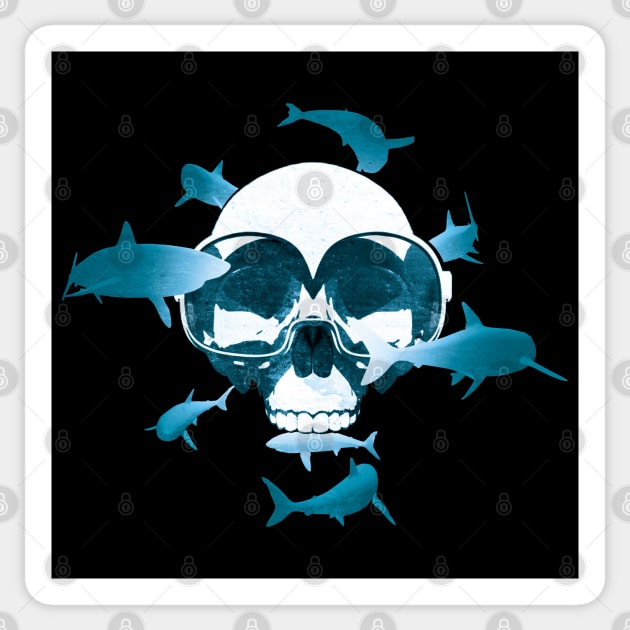 Scuba diving Skull and Sharks Sticker by TMBTM